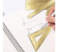 Goniometro e triangolo righello in ottone, mini strumento di misurazione per cartografia, con scala di conversione metrica chiara e inglese per disegno e studio (E)