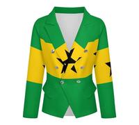 GONMFKM Blazer Casual da Ufficio A Un Bottone Slim Fit da Donna Giacca A Maniche Lunghe con Stampa della Bandiera di São Tomé E Príncipe Giacce Casual da Donna Giacca da Abito Formale 2XL