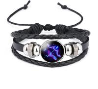 GONMFKM Bracciale Alla Moda Con 12 Segni Zodiacali Che Si Illumina Al Buio Bracciale Regolabile Per Donna Uomo Costellazioni In Vetro Simboli Standard Fascino Catene In Corda Di Cuoio Gioielli Di Mo
