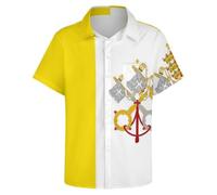 GONMFKM Camicia da Uomo A Maniche Corte dello Stato della Città del Vaticano con Bandiera Nazionale Stampata in 3D Elasticizzata vestibilità Regolare Casual da Lavoro Elegante con Bottoni Vaticano L