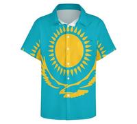 GONMFKM Camicie Hawaiane da Uomo con Stampa della Bandiera del Kazakistan vestibilità Regolare Maniche Corte con Bottoni per La Spiaggia Le Vacanze Il Surf L'Estate Taglia 7XL
