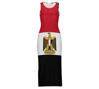 GONMFKM Cheongsam da Donna Taglie Forti Senza Maniche con Stampa della Bandiera della Repubblica Araba D'Egitto Abiti Lunghi Maxi A Canotta Estivi da Spiaggia Sexy con Spacco Qipao Cinese