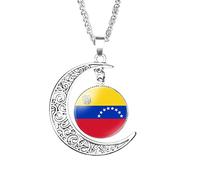 GONMFKM Collana Con Ciondolo Bandiera Nazionale Venezuela Moda - Ciondolo A Forma Di Luna Girocollo Etnico Del Paese Del Sud America, Per Donne Uomini Gioielli Patriottici Catena Di Maglioni Per Fes