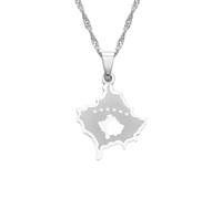 GONMFKM Collana Con Ciondolo Con Mappa Del Paese Di Moda Kosovo - Modello Di Bandiera Hip-Hop Maglione Con Ciondolo Catena Sottile, Accessori Per Gioielli Con Catena Regolabile Unisex Alla Moda, Bia
