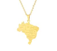 GONMFKM Collana Hip Hop Alla Moda Per Uomo Donna - Elegante Mappa Del Brasile E Collana Della Città Collana Dell'Amicizia Collana Con Fascino Del Brasile Gioielli Di Lusso Leggeri Collana Con Ciondo