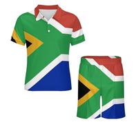 GONMFKM Completo da Uomo Composto da Due Pezzi Tuta Estiva con Polo A Maniche Corte E Pantaloncini Abbigliamento Casual da Spiaggia con Stampa Bandiera Repubblica del Sudafrica Traspirante
