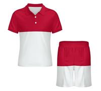 GONMFKM Completo da Uomo in Due Pezzi Tuta Estiva con Polo A Maniche Corte E Pantaloncini Abbigliamento Casual da Spiaggia con Stampa Bandiera del Principato di Monaco Traspirante