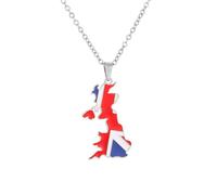 GONMFKM Mappa Di Moda Del Regno Unito Di Gran Bretagna E Irlanda Del Nord Collana Con Ciondoli Mappe Etniche Dei Paesi Ciondolo Gioielli Popolari Collane Retrò Per Donne Uomini,White,50Cm