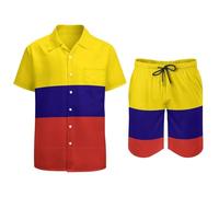 GONMFKM Set di Camicie Pantaloncini Hawaiani da Uomo Divertenti Camicie Hawaiane per Uomo di Abiti con Stampa della Bandiera della Repubblica della Colombia Bottoni Tropicali Aloha Set Maniche Corte