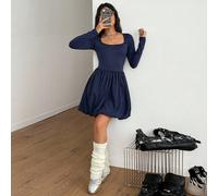 Gonna a balze floreale per ragazze adolescenti, primavera/autunno, design che affina la vita, combinazione di tessuto lavorato a maglia e tessuto, versatile per andare al lavoro e per appuntamenti, sb