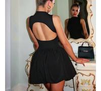 Gonna a bolle in maglia nera sexy senza schiena e senza maniche, abito da compleanno carino, gonna corta in raso, abito da ballo in maschera, abito da data romantica, outfit da concerto, abito di Pasq