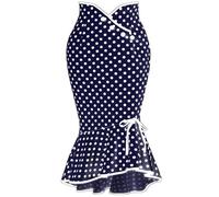 Gonna A Coda di Pesce Gonna a Sirena Vintage a Pois, Lunga a Tromba con Fiocco, Vita Alta, Aderente alla Moda, vestibilità Slim