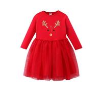 Gonna a coste per bambine, Natale, a maniche lunghe, con stampa principessa, compleanno, feste, abbigliamento invernale, Halloween, ragazza, Colore: rosso, 5-6 Anni