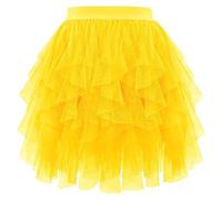 Gonna a gradini in chiffon con balza taglio asimmetrico, gonna fluida casual, elegante, per tutti i giorni, tempo libero, occasioni festive, giallo., L