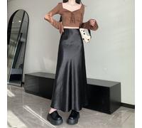 Gonna A-Line In Satin Finta Seta Con Codino Alta Vita Per Festa Midi