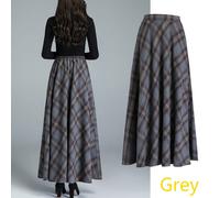 Gonna A-Line Plissettata Lunga In Finta Lana Tartan A Vita Alta