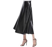 Gonna a linea A in pelle lunga da donna nera - Gonna a pieghe lunga in pelle - Gonna plissettata maxi a dondolo in ecopelle, gonna da spiaggia a vita alta, gonna estiva elegante, gonna maxi estiva