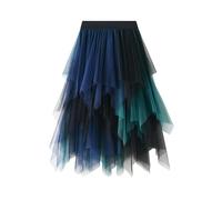 Gonna a matita blu scuro multistrato, vita elastica irregolare, canto gonna MIDI, Blu, Taglia unica