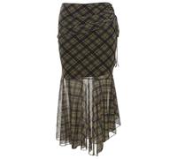 Gonna a Mezza Lunghezza, Abbigliamento da Donna Primaverile ed Estivo, Gonna a Quadri con Bordo Arricciato e Fianchi Irregolari(Small)