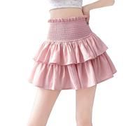 Gonna a pieghe da donna 2025, linea A, con pantaloncini integrati, gonna estiva casual, per l'uso quotidiano, comoda gonna longuette elastica fluida, top per la primavera e l'estate, rosa, L