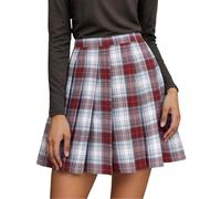 Gonna a pieghe da donna a quadri, divisa scolastica, gonna a pieghe elasticizzata, a vita alta, a linee, minigonna corta, da tennis, pattinatore, mini gonna versatile, plaid, Z1 rosso anguria, XS