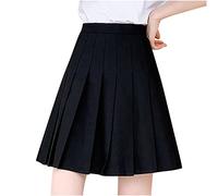 Gonna a pieghe da donna a trapezio anti-burnout a vita alta gonna corta a tunica linea ad A base classica gonna estiva da tennis gonna da scuola gonna tinta unita gonna midi swing bohémien, Nero 1, M
