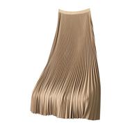 Gonna a pieghe da donna a vita alta, in raso, metallica, lunghezza maxi, accordin, gonna a pieghe Overseize A Line Rock Swing plissettata, delicata sulla pelle, morbida, per il tempo libero, O beige