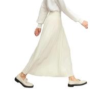 Gonna a pieghe da donna, con elastico in vita, lavorato a maglia, lunghezza alla caviglia, bianco, L