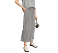 Gonna a pieghe da donna, con elastico in vita, lavorato a maglia, lunghezza alla caviglia, grigio, L