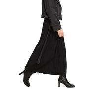 Gonna a pieghe da donna, con elastico in vita, lavorato a maglia, lunghezza alla caviglia, Nero , L