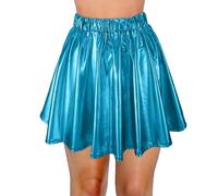 Gonna a pieghe da donna, effetto pelle, per carnevale, carnevale, sottogonna metallizzata, Blu 1, S