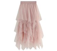 Gonna a pieghe da donna, in tulle, asimmetrica, corta, stile skater, gonna midi, estiva, rosa, Taglia unica