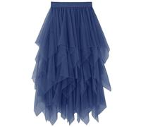 Gonna a pieghe da donna in tulle, asimmetrica, gonna corta da skater, Blu reale, Taglia unica