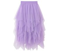 Gonna a pieghe da donna in tulle, asimmetrica, gonna corta da skater, lilla, Taglia unica