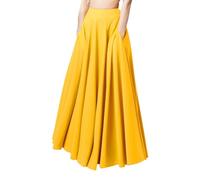 Gonna a pieghe lunga e larga da donna, alla moda, casual, ampia, con elastico in vita, gonna da donna, Giallo, XL