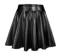 Gonna a pieghe nera, vita alta, pieghettata, tinta unita, gonna corta, gonna larga, gonna da pattinaggio metallico, scintillante, lucida, svasata, pieghettata, linea A, gonna da skort, Nero , S