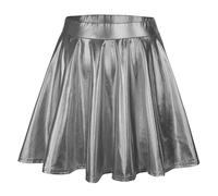 Gonna a pieghe nera, vita alta, pieghettata, tinta unita, gonna corta, gonna larga, gonna da pattinaggio metallico, scintillante, lucida, svasata, pieghettata, linea A, gonna da skort, grigio., XS