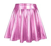 Gonna a pieghe nera, vita alta, pieghettata, tinta unita, gonna corta, gonna larga, gonna da pattinaggio metallico, scintillante, lucida, svasata, pieghettata, linea A, gonna da skort, Colore: rosa