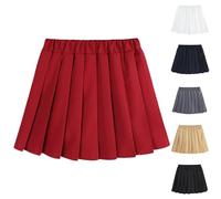 Gonna a pieghe per bambini, basic, tinta unita, sportiva, minimalista, a linee, elegante, comoda, per il tempo libero, per la danza, tutti i giorni, vacanze, feste, 5-17 anni, Colore: rosso, 130 cm