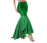 Gonna a pipì da donna a sirena, verde per con chiusura a cerniera elegante a trapezoidale con volant e inserti in rete