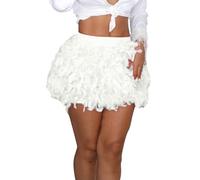 Gonna a piume, da donna, nera, corta, con piume, colore bianco, rosa, per carnevale, carnevale, carnevale, con piume, sottogonna in tuellino, abbigliamento da danza, bianco, M