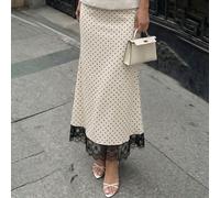 Gonna a pois nera e bianca da donna, gonna aderente a sirena con inserti in pizzo, elegante per l'ufficio e il tempo libero, adatta per la primavera/estate e le vacanze L,M,S,XLstampa dappertuttoTessu
