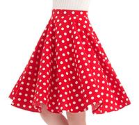 Gonna a pois vintage da donna anni '50, midi gonna da cocktail, abito da sera, ciliegia, stampa floreale, gonna estiva a vita impero, lunghezza al ginocchio, Colore: rosso, M