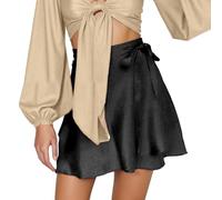 Gonna a portafoglio da donna mezza lunga da un pezzo gonne lunghe estive casual per la spiaggia a vita alta gonne maxi avvolgenti, Nero , L