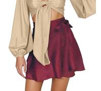 Gonna a portafoglio da donna mezza lunga da un pezzo gonne lunghe estive casual per la spiaggia a vita alta gonne maxi avvolgenti, Vino, XL
