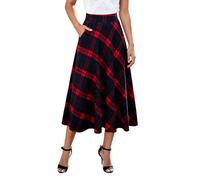 Gonna a quadretti, da donna, stile retrò, linea ad A, per il tempo libero, a vita alta, stile vintage, a plaid, per l'inverno, in vita elasticizzata, a dondolo, a caldo, elegante, maxi gonna a pieghe