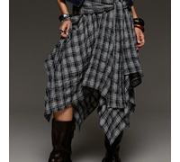 Gonna a quadri con lacci di media lunghezza da donna per tutte le stagioni, stile retrò versatile Y2K Millennium per uscite L,M,S,XSquadriTessuto intrecciato