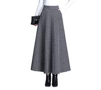 Gonna a Quadri Lunga Donna Inverno Vita Alta Lana Maxi Gonne Vita Elastica Vintage Elegante Svasata A-Line Gonne Plissettata Casuale Festa B Black M