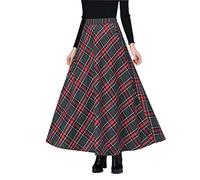 Gonna a Quadri Lunga Donna Inverno Vita Alta Lana Maxi Gonne Vita Elastica Vintage Elegante Svasata A-Line Gonne Plissettata Casuale Festa A Grey Red XXXL