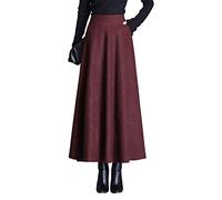 Gonna a Quadri Lunga Donna Inverno Vita Alta Lana Maxi Gonne Vita Elastica Vintage Elegante Svasata A-Line Gonne Plissettata Casuale Festa B Red Wine M